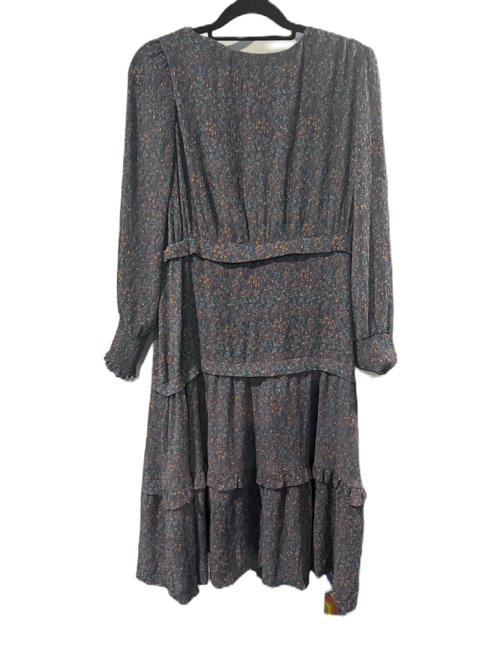 Women’s Long Sleeve Floral Tiered Midi Dress in Charcoal